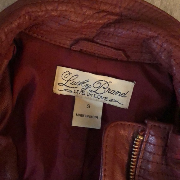Deep wine lucky brand genuine leather coat - Picture 2 of 4